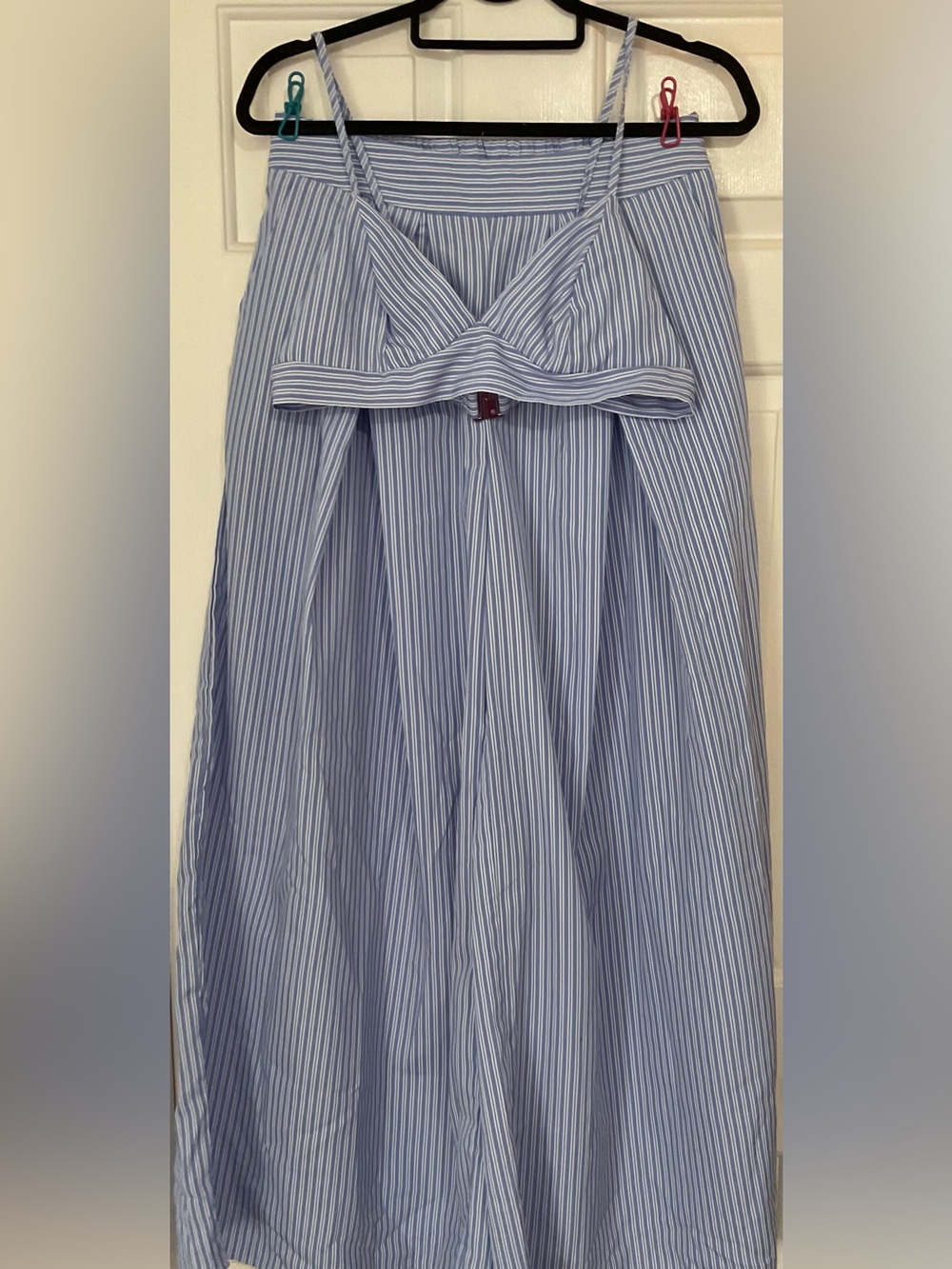 SHEIN Blue and White Pinstripe Wide-Leg Two Piece